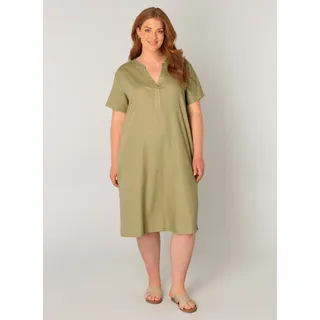 Tunikakleid BASE LEVEL CURVY "Yacinthe", Damen, Gr. 50, N-Gr, soft army, Web, Obermaterial: 55% Leinen, 45% Viskose, gerade knielang, Serafino, Kleider Tunikakleid, Sommerkleid mit Leinen