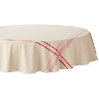 DII Französische Streifen Esstisch-Kollektion – Tischdecke im Landhausstil, rund, 178 cm, Taupe/Rot
