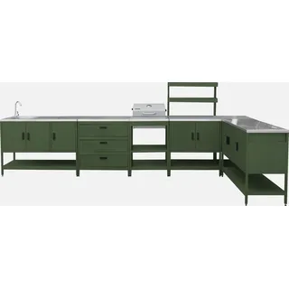 sweeek - Außenküche aus Edelstahl mit Holzkohlegrill 6 Elemente - Grün - Grün