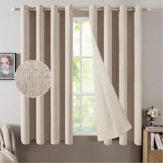 MIULEE Verdunklungsvorhänge mit ösen Gardinen Leinenoptik 2er Set 160 x 140 cm Beige Vorhang Blickdicht mit Ösen Thermovorhang Kälteschutz Vorhänge Wohnzimmer Schlafzimmer Wärmeisolierend