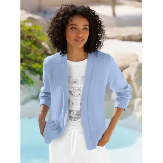 Cardigan HEINE, Damen, Gr. 42, blau (eisblau), 50% Baumwolle, 50% Polyacryl, unifarben, Strickjacken Cardigan
