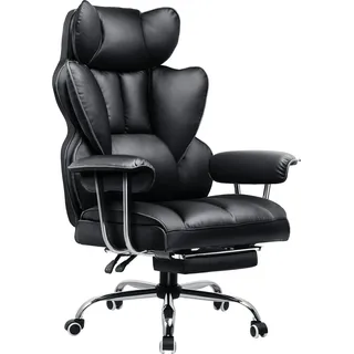 COMHOMA Bürostuhl Gaming Stuhl, Gamer Stuhl, Ergonomischer Bürostuhl mit Fußstütze, höhenverstellbar, Schreibtischstuhl, Chefsessel, schwarz-Kunstleder - Schwarz