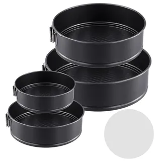 CHUENKUK Springform Set, 12/18/22/26cm 4 Teilig Runde Kuchenformen mit 100 Stück Backpapier, Antihaftbeschichtet Backformen aus Kohlenstoffstahl