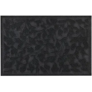 Relaxdays Fußmatte Gummi, 40 x 60 cm, Fußabtreter mit Noppen, innen & außen, wetterfest, Türvorleger Blätter, schwarz