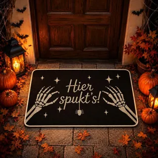 GgiAvbn Halloween Deko, Fußmatte Mit Skeletthänden Und Deutschem Spruch | Halloween Fußmatte Mit Textiler Oberfläche, Rutschhemmender Rückseite, Für Flur Und Überdachten Eingang, 60 x 40 cm