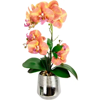 I.GE.A. Kunstorchidee »Phalaenopsis Orchidee im Topf« Kunstblume mit Blätter Blume Kunstpflanze Deko Seidenblume Real Touch, orange