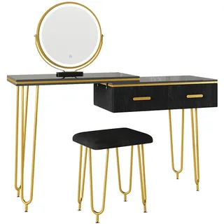 Vicco Schminktisch Zoey Schwarz, Frisiertisch mit LED Spiegel und Hocker