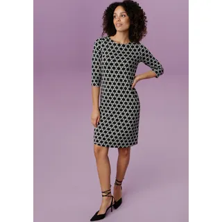 Jerseykleid ANISTON SELECTED, Damen, Gr. 40, N-Gr, schwarz-weiß (schwarz, sanftes weiß), Jersey, Obermaterial: 65% Polyester, 32% Viskose, 3% Elasthan, Jacquardmuster, figurumspielend kniefrei, Rundhals, Kleider Jerseykleid, mit elegantem Kreis-Muster