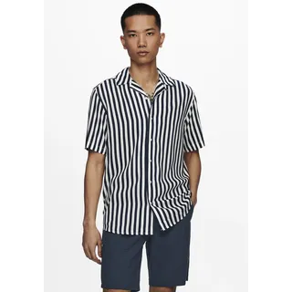 Kurzarmhemd ONLY & SONS "ONSWAYNE LIFE SS VISCOSE", Herren, Gr. L, N-Gr, blau (marineblaus), Web, Obermaterial: 100% Viskose, gestreift, normal, Hemden Kurzarmhemd
