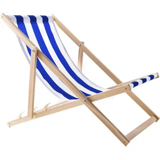 Woodok Liegestuhl aus Buchholz Strandstuhl Sonnenliege Gartenliege für Strand, Garten, Balkon und Terrasse Liege Klappbar bis 120kg Blau/weiß - Blau, Weiß