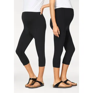 Umstandsleggings NEUN MONATE "2er Pack Capri Hosen für Schwangerschaft und Stillzeit", Damen, Gr. 40/42, N-Gr, schwarz, Jersey, Obermaterial: 95% Baumwolle, 5% Elasthan, unifarben, Basic, eng 3/4-Länge, Hosen Umstandsleggings, in Caprilänge, Topseller