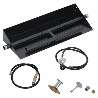 Gasbrenner-Set für Feuerschale - Drop-in Fire Pit Burner - 22,5x6 Zoll (57x15 cm) - Edelstahl - Funkenzündung mit Schlauch - Für Erdgas und Propan - Schwarz