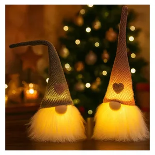 com-four® 2X Wichtel mit LED - Zwerg Aufhänger Rosa/Grau - schwedische Weihnachtsdeko zum Hinstellen - skandinavischer Zwerg mit Flexibler Zipfelmütze