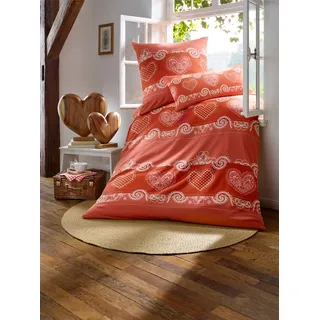 Bettwäsche HEINE HOME Gr. 5, rot (rot, bedruckt), B/L: 135cm x 200cm, Renforcé, B/L: 40cm x 80cm, 2 Stk., Renforcé, 100% Baumwolle, Bettwäsche, Bettwäsche