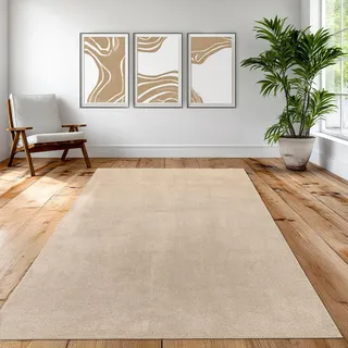 Teppich-Traum Moderner Teppich Weich Waschbar Uni Beige 300x400 cm | Weich und pflegeleicht, bis 30 °C waschbar, langlebig, schadstofffrei, OEKO-TEX geprüft, Wohnzimmer, Esszimmer & Flur
