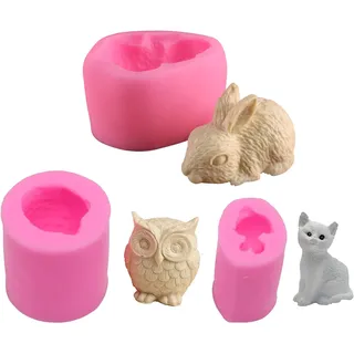 witgift 3D Osterhase Silikon Form Eulen Formen Seifenform Katze Silikonform Tier Gießformen Kerzenform Seifengießform für Süßigkeit Schokolade Pudding Eiscreme Fondant Werkzeug