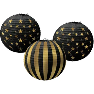 Amscan Hollywood G&G Hot Stamped Lanterns 24cm (3 pk) - Glitz & Glam