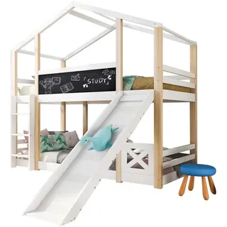 Okwish Hochbett Baumhaus 90 x 200 cm Kiefer massiv weiß