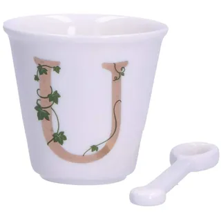 La Porcellana Bianca - Buchstabe U mit Teelöffel, Küche - Einzigartige Linie - Geschenkidee - Porzellan - 75 CC; Ø 6,7 cm; H6 cm