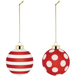 Alessi Delight NZ04SET2 – Set aus Zwei Christbaumkugeln, aus Mundgeblasenem Glas, Durchmesser 6 cm, Rot, Weiß, Gold