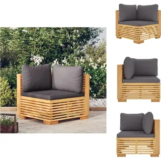 vidaXL Garten-Ecksofa mit Dunkelgrauen Kissen Massivholz Teak - Gartensofaelemente - Grau