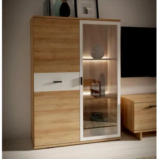 FORTE Vitrine »Chesapeak Highboard inkl. Beleuchtung, 1 Glastür, Höhe 140 cm« B/H/T 99,9/140,7/34,8 cm, Highboardvitrine, Glastür, Beleuchtung inklusive, Höhe 140 cm, braun