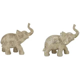 DKD Home Decor Dekofigur Elefant beige Gold kolonial 22,5 x 11 x 20,8 cm (2 Stück)