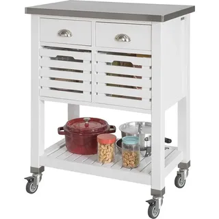 SoBuy FKW83-W Küchenwagen - Servierwagen - Edelstahl - Räder - Weiß 73x92x46cm - Weiß