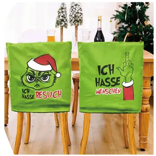 6-tlg. Set Stuhlhussen mit frechen Anti-Weihnachtsmotiven 48 x 64 cm | "Festtags-Muffel" - Hussen für Weihnachtshasser - Ich hasse Weihnachten Überzug Stuhl