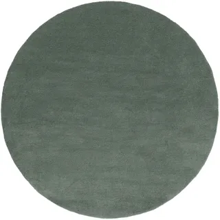 benuta nest Wollteppich Bent Grün ø 150 cm rund - Naturfaserteppich aus Wolle