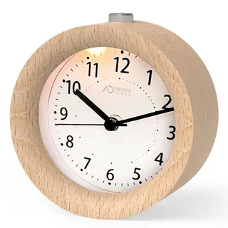 aboveClock Wecker Analog Ohne Ticken, Wecker Holz mit Snooze, Nachttisch Tischuhr mit Nachtlicht, Retro Wecker Analog Batteriebetriebe(1*AA-Batterie benötig - Naturholz in Hellbraun