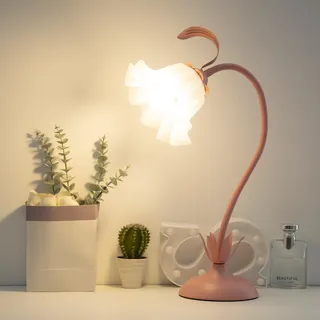 kaixunl Rosa Nachttischlampe,Acryl Blumen Tischlampe, Lampenschirm Aus Acryl Metall Schreibtischlampe Mädchen,Frei Drehbare Bedside Lamp Mit Dreifarbiger Beleuchtung Für Schlafzimmer Wohnzimmer,50 Cm