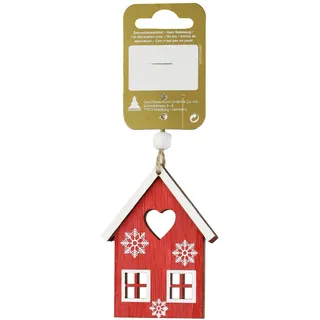 Weihnachts-Deko Haus zum Hängen aus Holz 6,5 cm x 8 cm Rot-Weiß