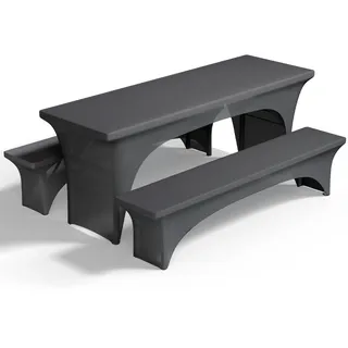 Pacok Biertischhussen Stretch Set 3tlg Grau Bierzelt Hussen 220x50x80cm | Tischhussen für Bierzeltgarnitur Bierbank Hussen Elastisch für 50cm Tischbreite