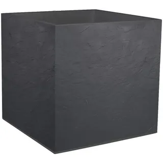 EDA - Quadratischer Topf, 50 cm, Volcania, 57 l, Steinoptik, doppelwandig, Wasserspeicherbereich, 49,5 x 49,5 x 49,5 cm, Anthrazitgrau