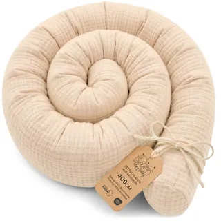 Totsy Baby Seitenschläferkissen Musselin Bettschlange Body Pillow 400 cm Musselin - Kopfkissen lang Bettrolle Schlafkissen Nackenrolle Oeko-Tex Hellbeige Musselin
