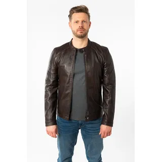 Lederjacke MAURITIUS "MMTibor SF", Herren, Gr. L, schwarz braun, Obermaterial: 100% Schafsleder. Futter: 100% Baumwolle. Ärmelfutter: 100% Polyester, unifarben, regular fit normal, mit Druckknöpfen, Jacken Lederjacke, kurzer Kragen mit Druckknöpfen