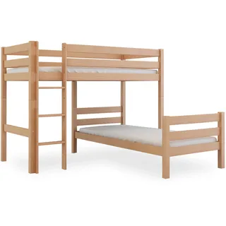 Bubema Loki – Kinder Etagenbett/Hochbett, Buche massiv, natur oder weiß lackiert - Natur lackiert