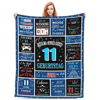 FestiKiva Geschenk zum 11. Geburtstag für Junge, Decke 150 x 130 cm Cool Wolldecke als Geburtstagsgeschenk für 11-Jährige, Dekoration für den 11. Geburtstag (11. Geburtstag-Blau)
