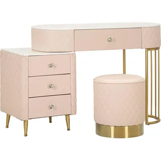 Frisiertisch Guidobono, Schminktisch, Schminkstation, Konsolentisch, 120x40 h75 cm, Rosa und Gold - Rosa