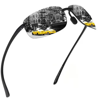 JIM HALO Sport Sonnenbrille für Herren Damen TR90 Randloser Rahmen zum Laufen Angeln Radfahren Fahren Spiegel Silber