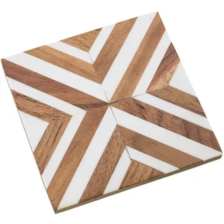 DRW Set mit 4 Becherhalter aus Harz und Holz in Weiß und Natur, 10 x 10 x 0,7 cm