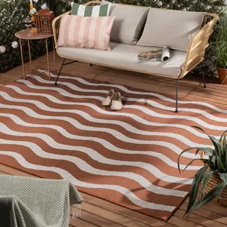 Outdoor Teppich - Summer Waves Terracotta - 120x170 cm - Balkon, Garten, Terrasse, Wintergarten - FRAAI | Home & Living - Modern, Retro - Dunkelorange
