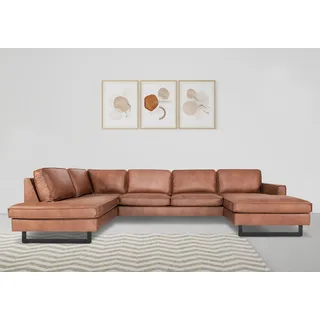 Home Affaire »Pinto, 350 cm, U-Form, XXL, mit Ottomanen« Cord, Chenille, Lederoptik, mit Keder, Metallfüße, Wellenunterfederung,