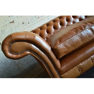 XXL Sofa 3 Sitzer Couch Chesterfield Polster Sitz Garnitur Leder Textil Braun - Hellbraun