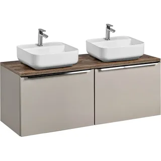 Doppelwaschtisch-Unterschrank in taupe Vintage Oak 120cm PUEBLA-56-TAUPE, B/H/T 120,4/62,5/46 cm - Beige