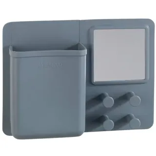 WENKO Organizer mit Spiegel und Haken Ampio Grau - Kosmetik-Aufbewahrung, Make-Up Organizer, Befestigen ohne Bohren, Silikon, 20 x 15 x 5 cm, Grau
