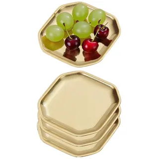 SANQIAHOME 13x13cm quadratischer Vorspeisenteller, 4er-Set, kleiner Teller aus verdicktem Edelstahl, Brot Sushi Dessertteller,Gold