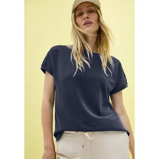 T-Shirt CECIL, Damen, Gr. XS (36), blau (urban navy), Web, Obermaterial: 49% Polyester, 44% Modal, 7% Elasthan, unifarben, normal hüftbedeckend, Rundhals, Shirts T-Shirt, mit feinem Mesh-Einsatz