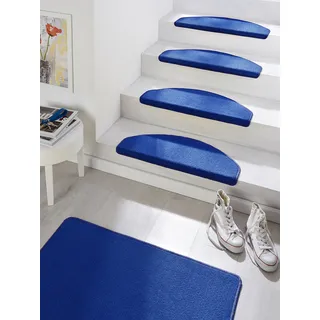 HANSE HOME Stufenmatten Fancy – Treppen-Teppich Treppenmatten Selbstklebend Stufenteppich halbrund für Treppenstufen – Blau, ca. 23x65cm 15 Stück